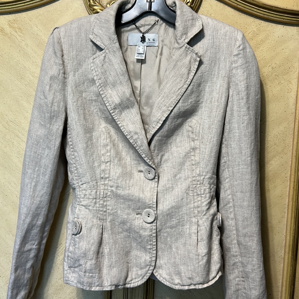 MNG by Mango Cream Light Tan 100% Linen Blazer Jacket